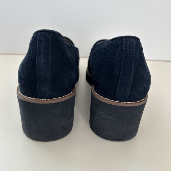 Vionic Willa Wedge Suede Leather Platform Loafers Shoes Womens Sz 8.5 Navy Blue - Picture 5 of 12